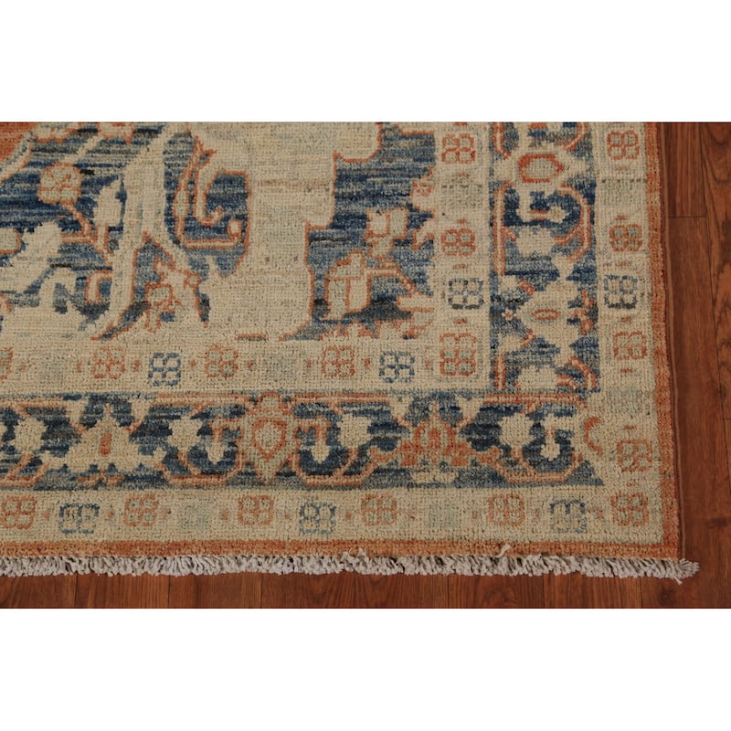Orange & Blue Heriz Serapi Vegetable Dye Rug Hand-Knotted Wool Carpet - 5'5"x 7'7"