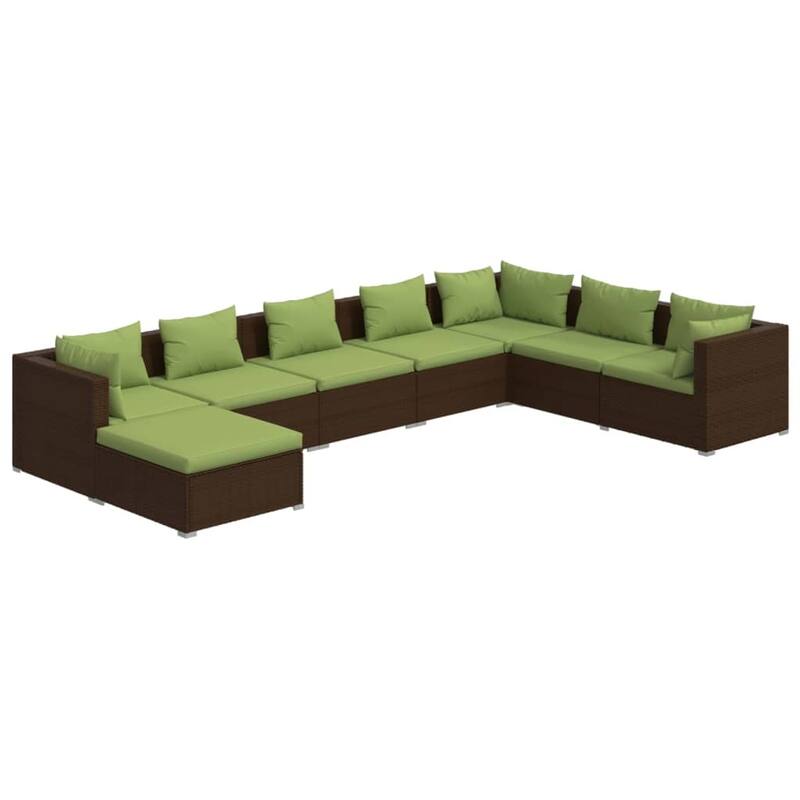 vidaXL 7 Piece Patio Lounge Set with Cushions Poly Rattan Brown - 27.6" x 27.6" x 24" - 27.6" x 27.6" x 24"