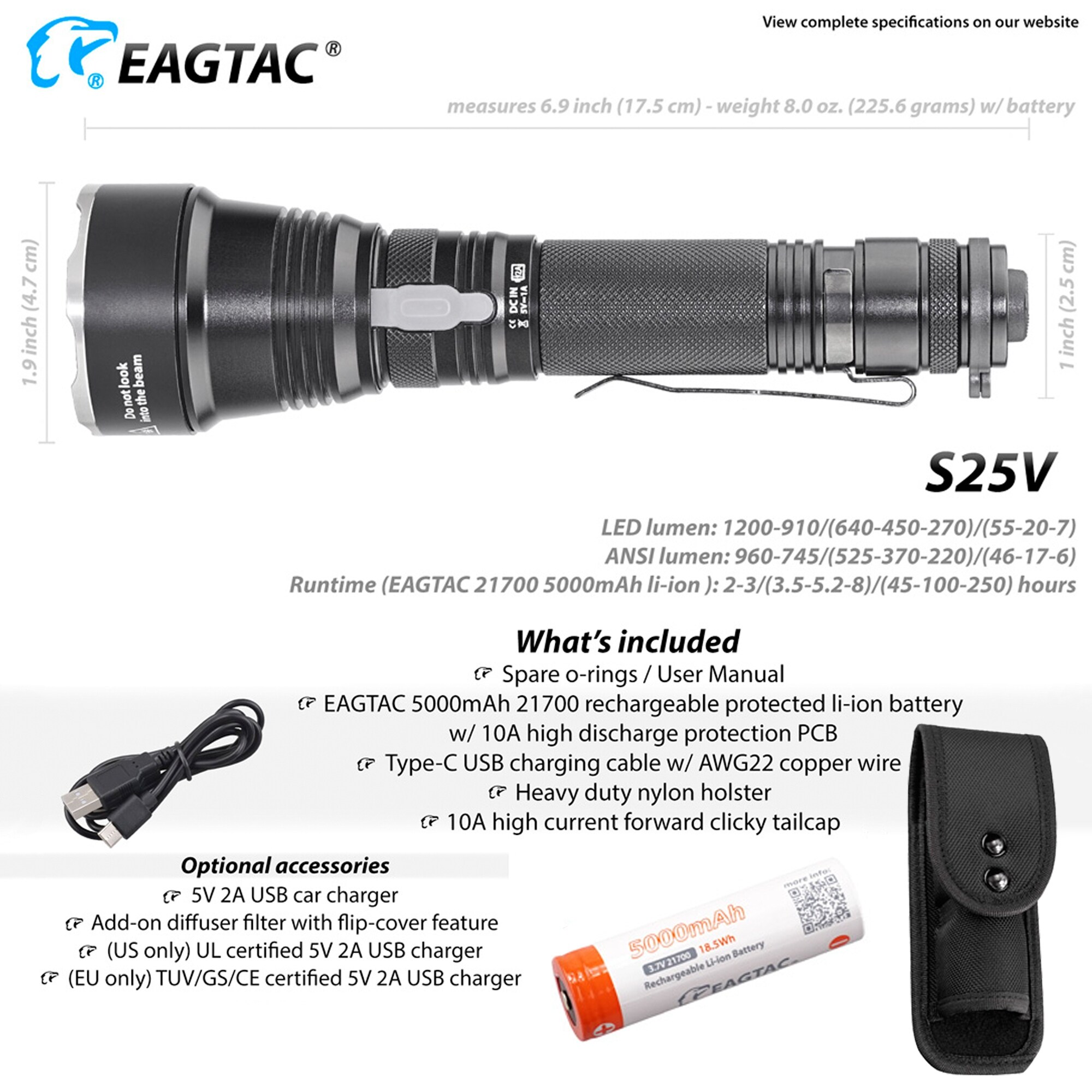 Shop Eagletac Eagtac T25v 3200 Lumen Tactical Led Rechargeable Flashlight Overstock 30392046