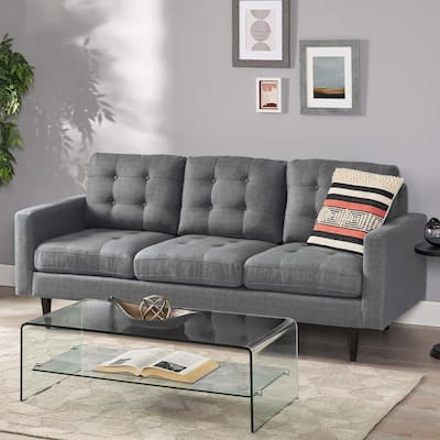 Button Tufted 3-seater Sofa with Birch Wood Legs