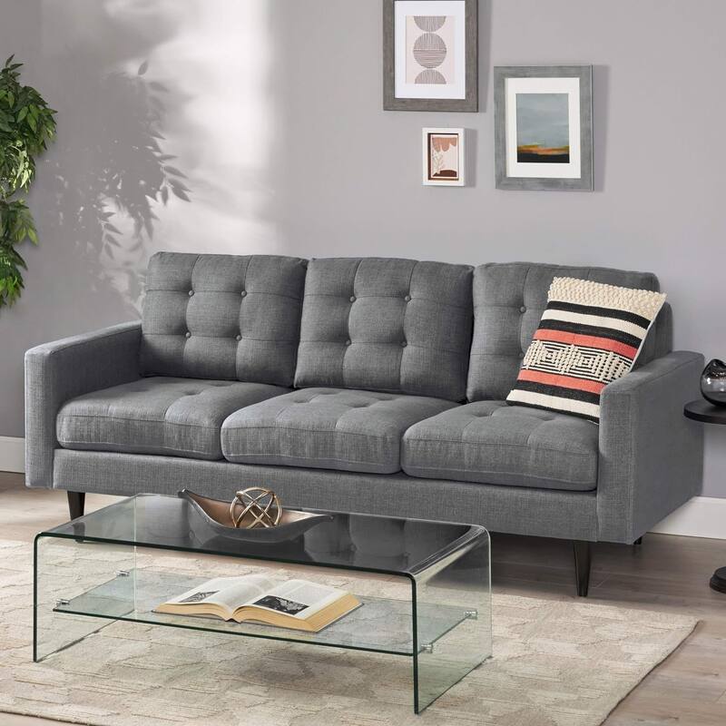 Contemporary Tufted 3-Seater Sofa with Square Arms - Dark Grey