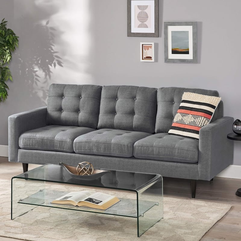 Modern 82.75" Button Tufted 3-seater Sofa with Birch Wood Legs for Living Room
