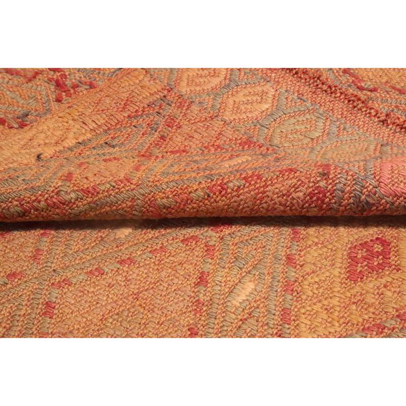 Hand Woven Oriental 100% Wool Carpet Southwestern Tribal Oranges & Rust Kilim Area Rug - 7' 4'' X 6' 1''