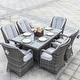 preview thumbnail 17 of 23, Abrihome 7-piece Outdoor Wicker Dining Table Set with 6 Eton Chairs Grey-Rec