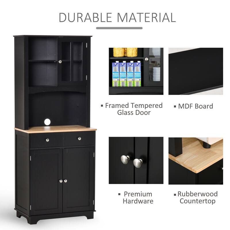 HOMCOM 67" Kitchen Buffet with Hutch, Pantry with Framed Doors, 2 Drawers, and Open Microwave Countertop - 26.75"x 15.5" x 67"