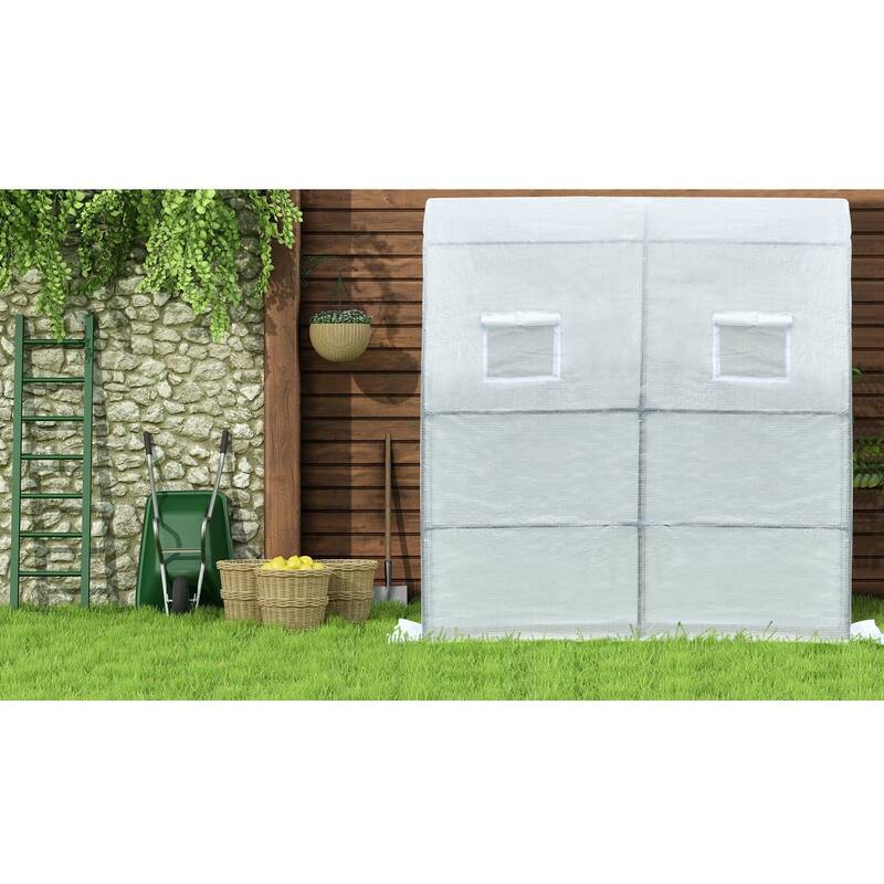 Aoodor Lean-to Walk-in Greenhouse with Shelf and Durable PE Cover - 6.3 x 3.3 x 7.2 ft