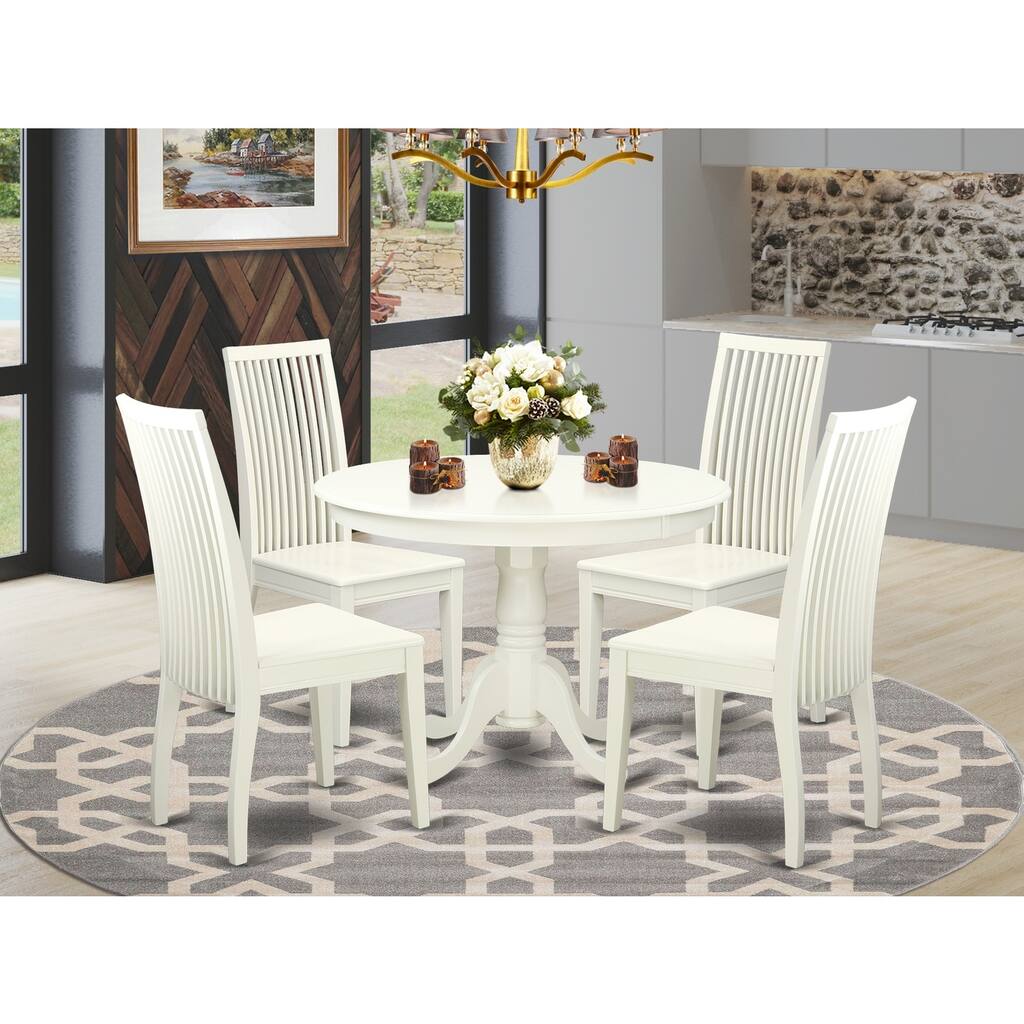 HomeStock 5-Pc Linen White Finish Solid Wood Top Dining table with 4 Chairs