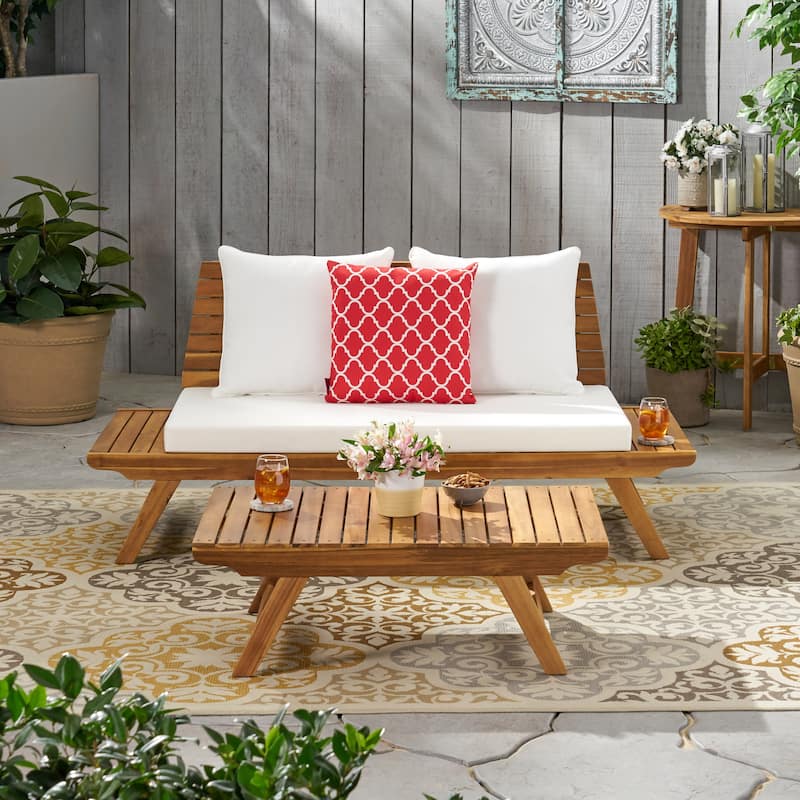 Sedona Acacia Wood 2-piece Outdoor Patio Set by Christopher Knight Home - Teak Finish + White Cushion