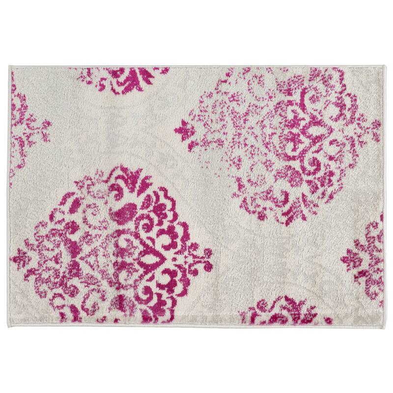 Porch & Den Pascuzzi Distressed Floral Damask Area Rug