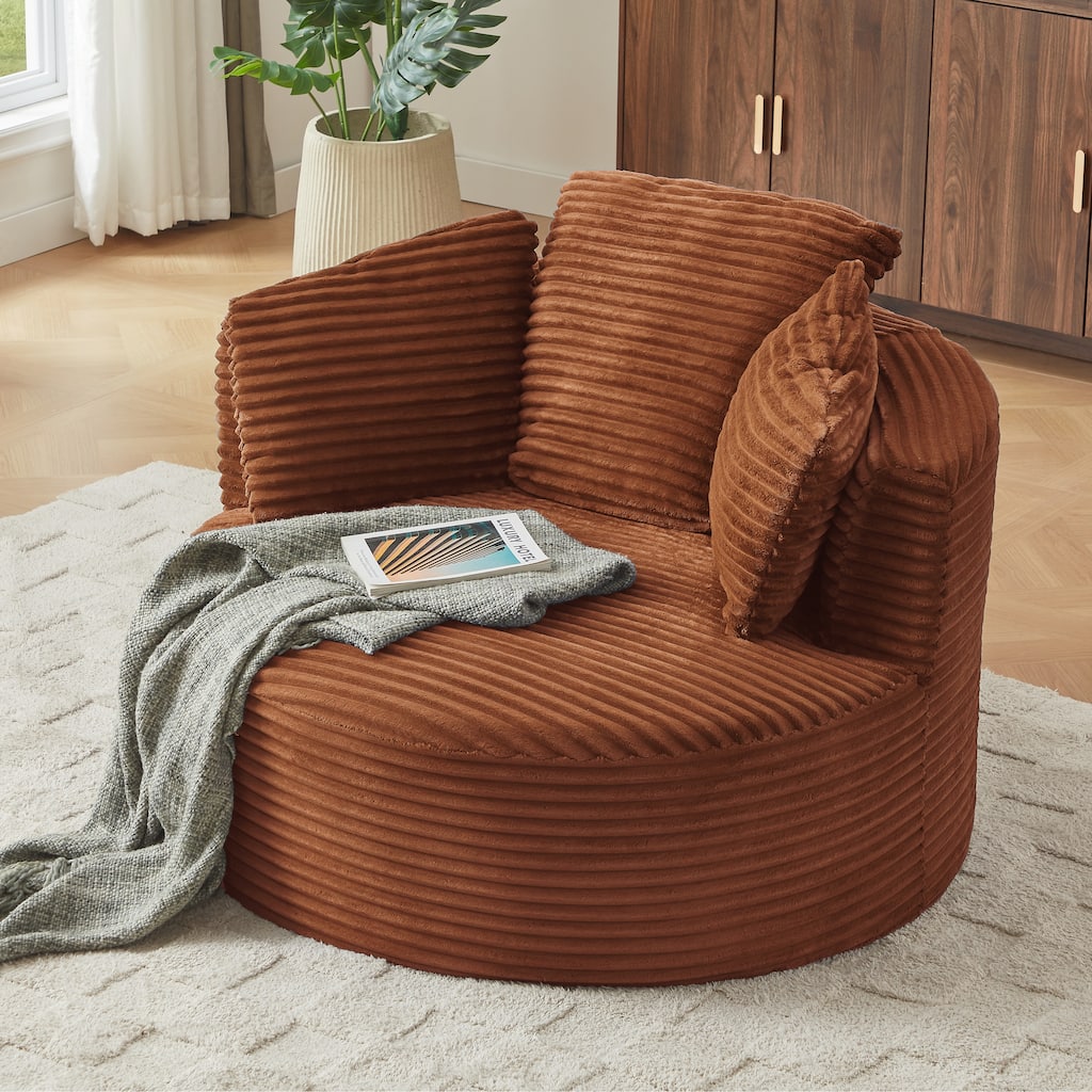 Compressible Corduroy Round Chair with Cushioned Backrest - Modern Comfort Seating for Living Room,Office