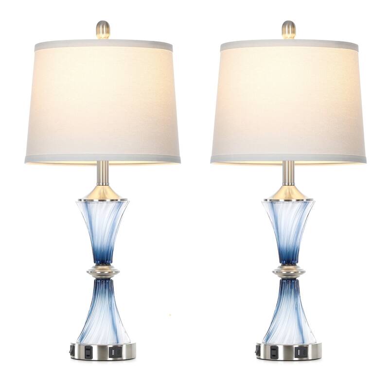 Blue Glass Spiral Table Lamps (Set of 2) - 12'' x 12'' x 28'' (L x W x H) - 12'' x 12'' x 28'' (L x W x H) - Blue