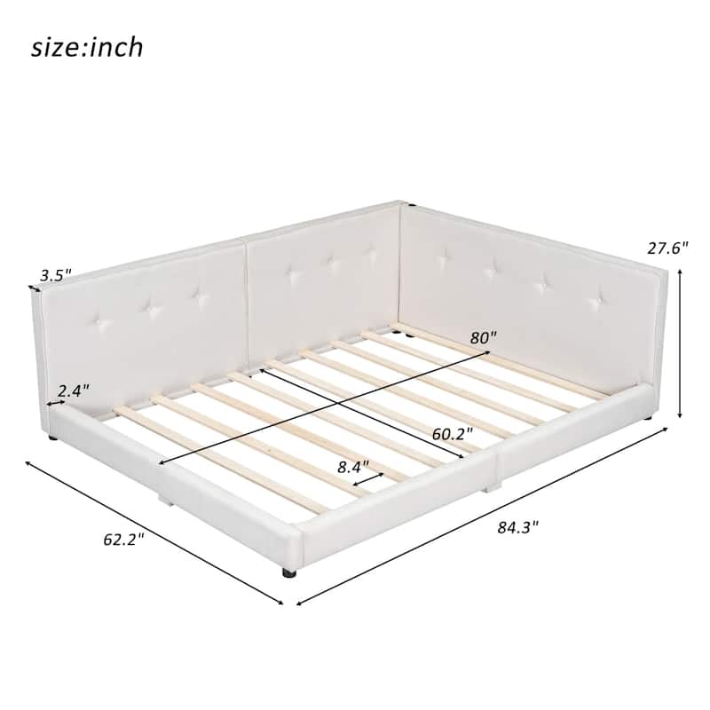 Full or Queen Size Platform Bed Frame with USB Ports, Modern Upholstered Daybed