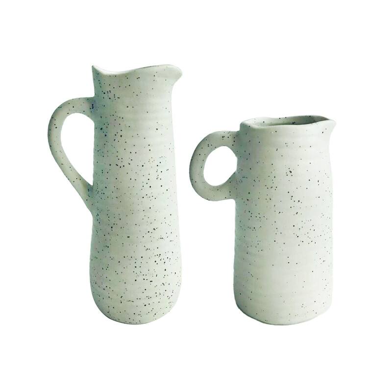 Set of Two Off White Ceramic Water Jugs
