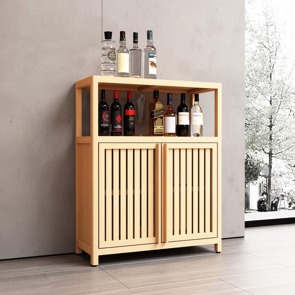 Large Capacity Bamboo Storage Cabinet With 1 Shelf,Freestanding Bathroom Cabinet with 2 Louvered Doors