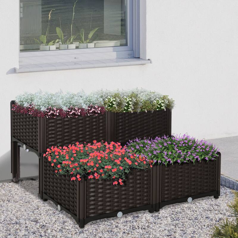 Raised Plastic Planter Box with Self-Draining for Flower and Vegetable