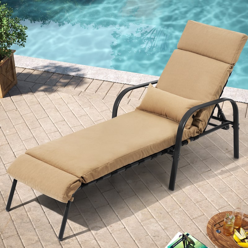 Outdoor Adjustable Patio Chaise Lounge Chair with Cushion Beach Poolside - Tan