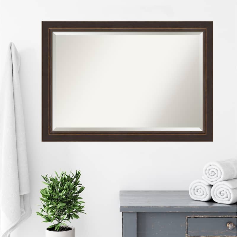 Beveled Wood Bathroom Wall Mirror - Lara Bronze Frame - Lara Bronze