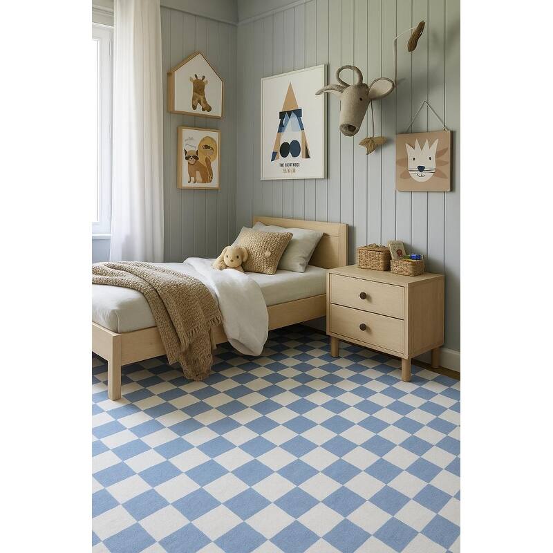 Rug Branch Kids Metro Checkered Harbor Blue Indoor Soft Area Rug