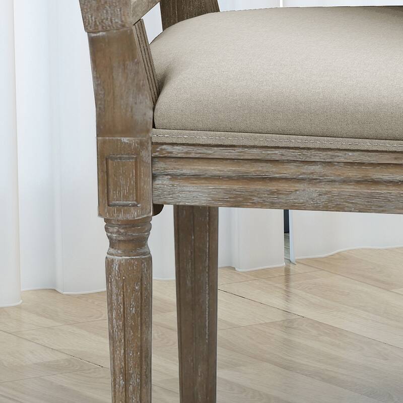 Traditional Style Dining Chairs with Weathered Wood Finish and Fabric Upholstered Seat, for Dining Rooms, Set of 2