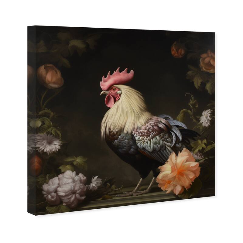 Wynwood Studio Canvas Animals Elegant Classy Rooster White and Cream White Traditional Wall Art Canvas Print