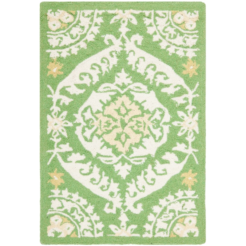 SAFAVIEH Handmade Chelsea Nazeli French Country Wool Rug - 1' 8" x 2' 6" - Green/Beige - Runner/Rectangle