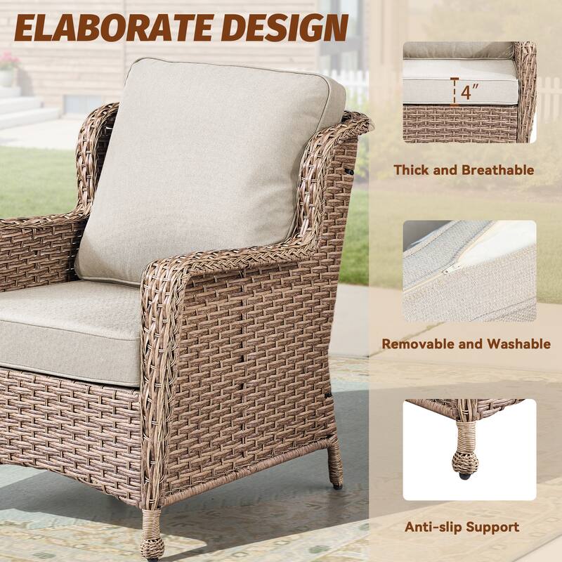 Pocassy Outdoor Wicker Chairs Ottoman with Side Table Funiture Set.