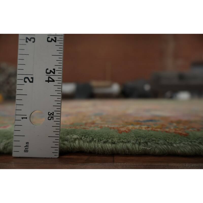 Hand Knotted Oriental 100% Wool Carpet Traditional Floral Green Kerman Area Rug - 11' 9'' X 8' 6''