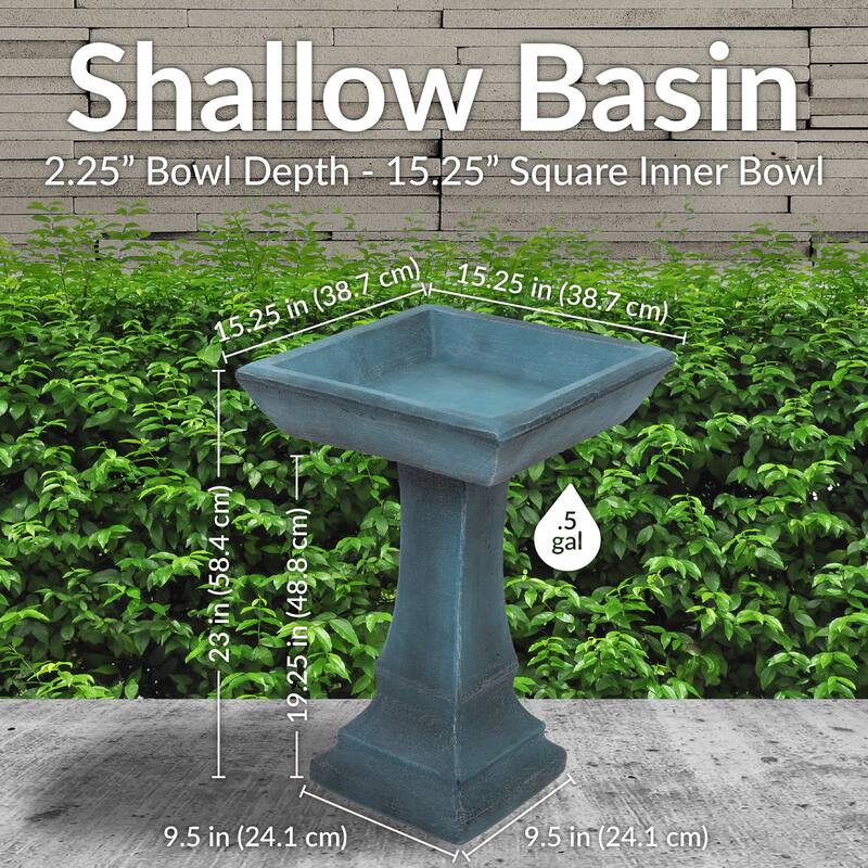 Sunnydaze Simply Square Modern Reinforced Concrete Bird Bath - 23"