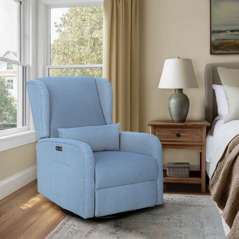 Madison Park Candace Power Recliner 3-in-1 with Swivel, Glider, USB Ports - Light Blue