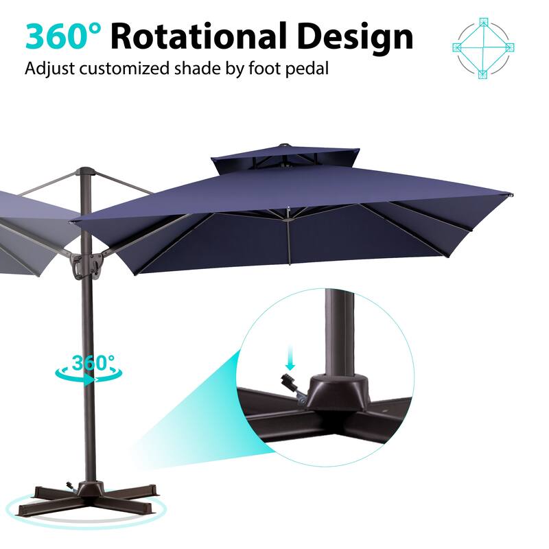 Pellebant Outdoor 10 FT Square Cantilever Patio Umbrella 360 Degree Rotation with Premium Base