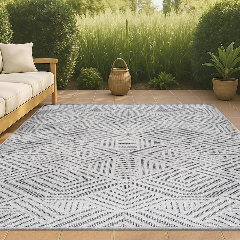 JONATHAN Y Aylan High-Low Pile Art Deco Geometric Indoor/Outdoor Area Rug