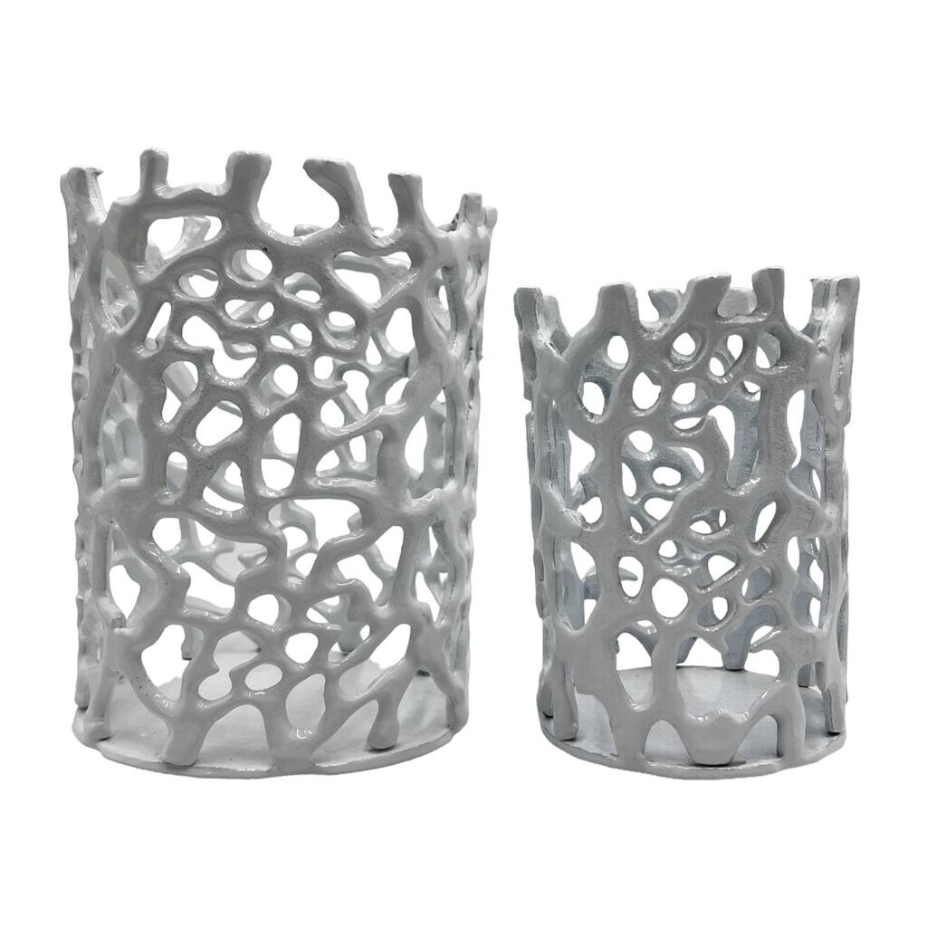 Set of 2 Decorative Handmade Aluminum Modern Candle holder - 6.5 x 6.5 x 8.5 in