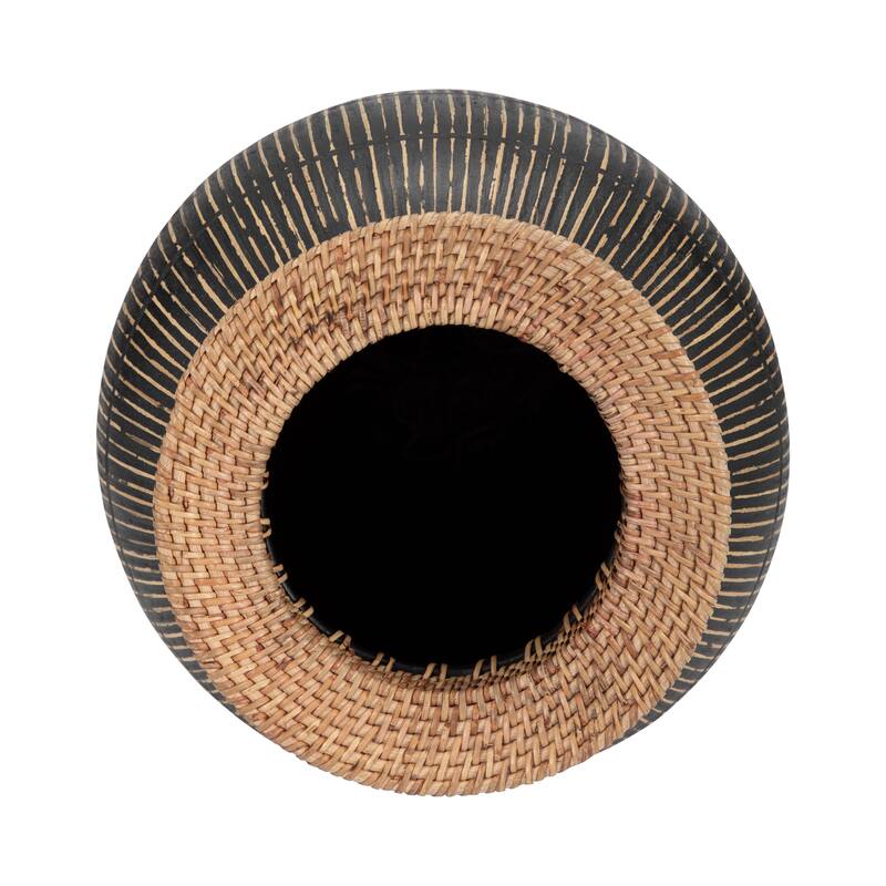Handcrafted Decorative Table Vase with Artisan Texture, 19", Black