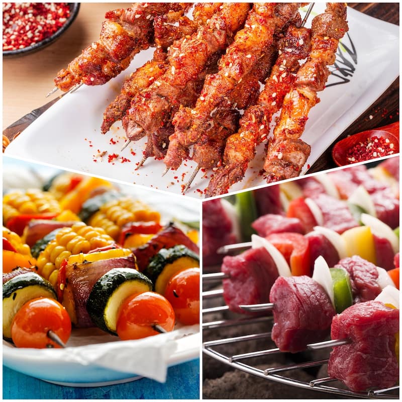 12pcs Kebob Skewers 33cmx3.2mmx0.8mm Flat Sticks with Wood Grip Handle