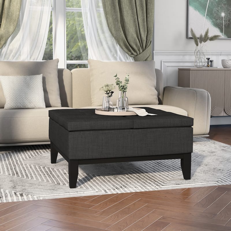 Atkinson Transitional Linen Split-top Storage Cocktail Ottoman by Furniture of America - Grey