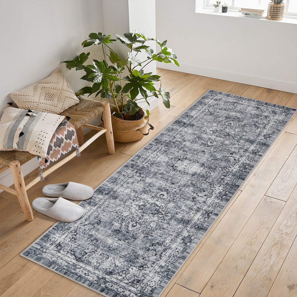 Vintage Washable Rugs Living Room,Short Pile Area Carpet for Outdoor Modern Vintage Rugs