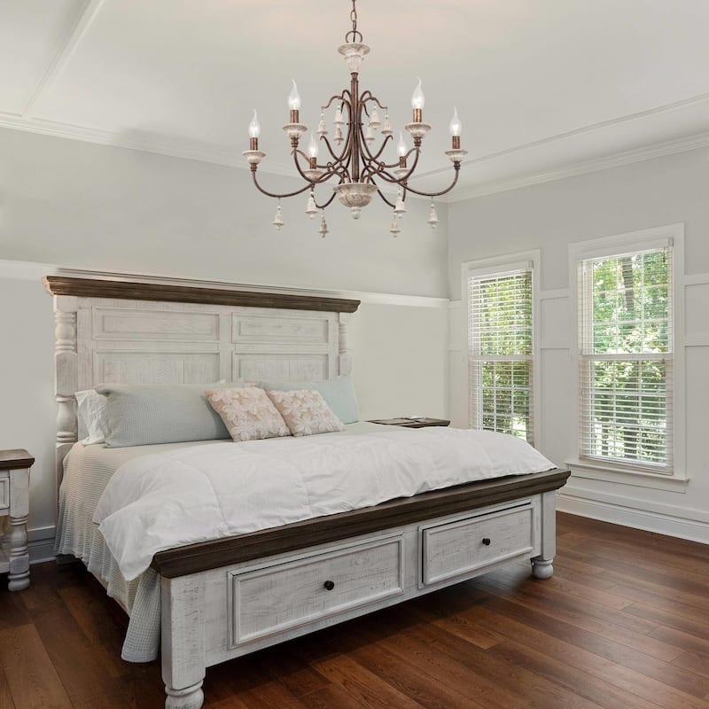 Farmhouse 6-Light Wood Chandelier French Country Candle Ceiling Light for Dining Room - D 26.5" x H 22.5"