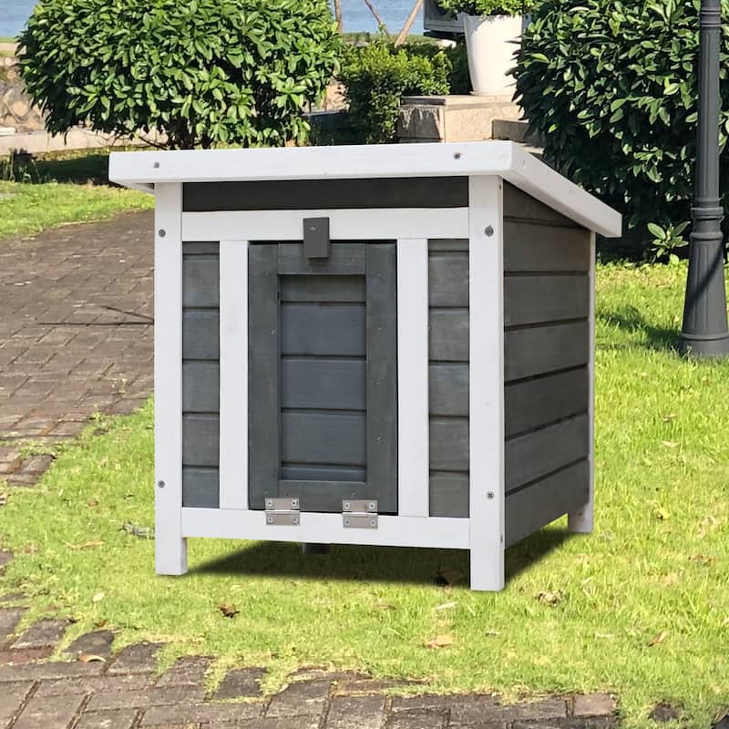 Weatherproof Wooden Outdoor Rabbit Hutch Lockable Door Openable Top - Grey