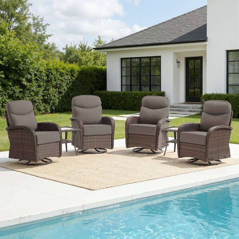 Meyreso 6-Piece Wicker Patio Swivel Glider Chairs with 6-Inch Thick Cushions and Side Table