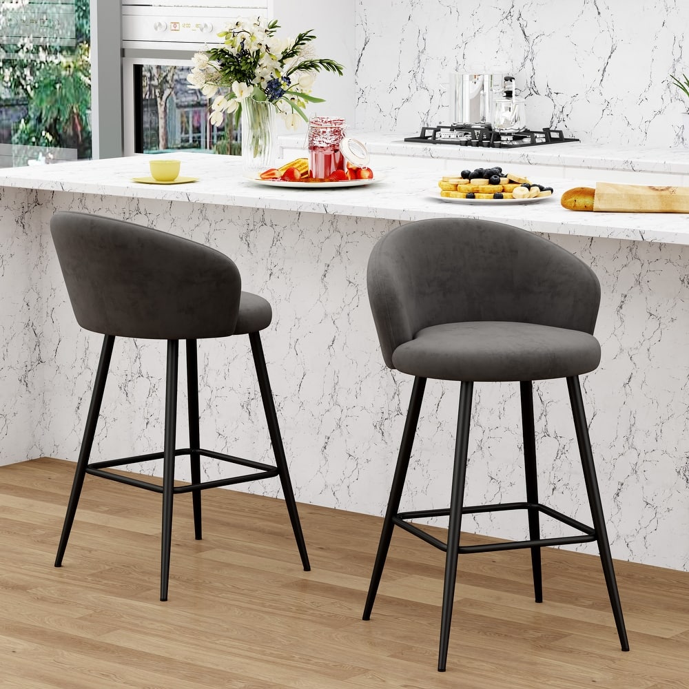 Upholstered Counter & Bar Stools With Metal Frame, Bar Chairs for Kitchen lsland with back and footrest