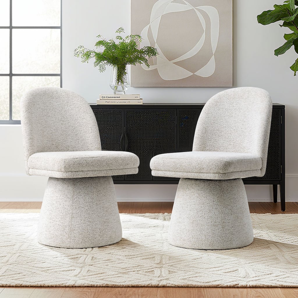 360° Swivel Barrel Upholstered Fabric Dining Chair(Set of 2)