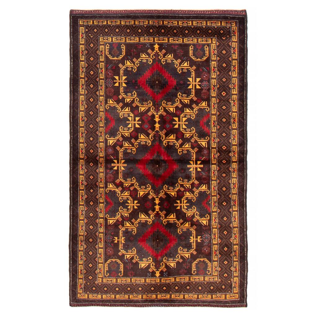 Teimani Navy, Red Rug 3'10" x 6'6" - 3'10 x 6'6