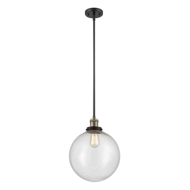 Innovations Lighting Franklin Restoration Beacon - 1 Light 12" Stem Hung Mini Pendant - Black Antique Brass/Seedy