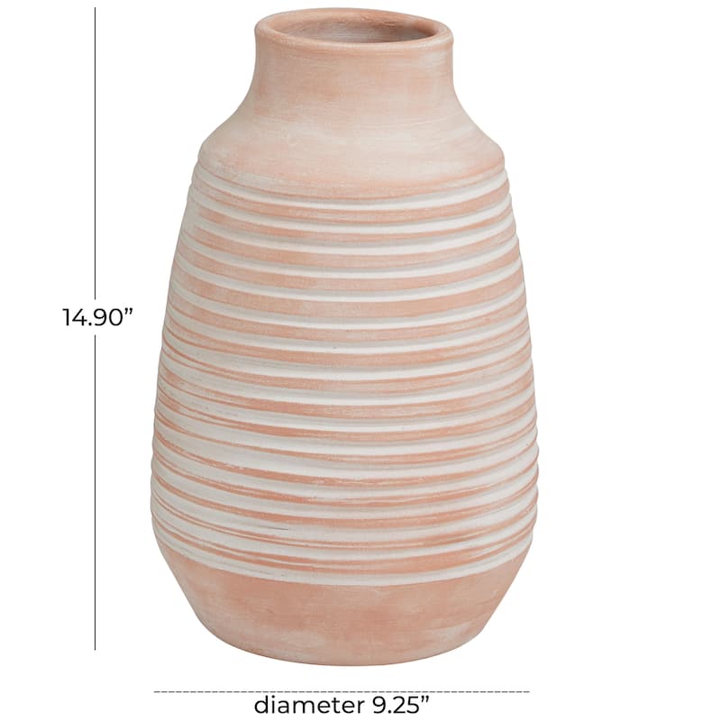 Pink Ceramic Whitewashed Ribbed Vase