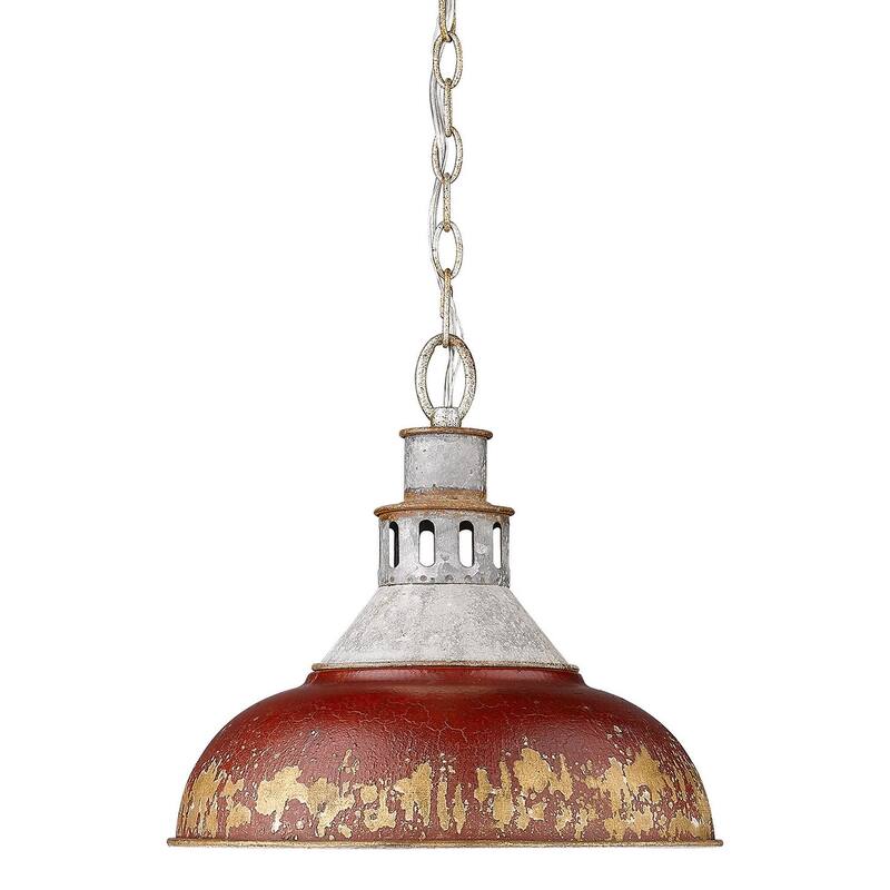Golden Lighting Kinsley 14" Wide Pendant - Aged Galvanize Steel / Antique Red
