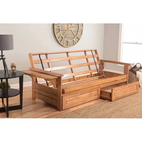 Somette Phoenix Futon Frame With Storage In Butternut Finish, Mattress ...