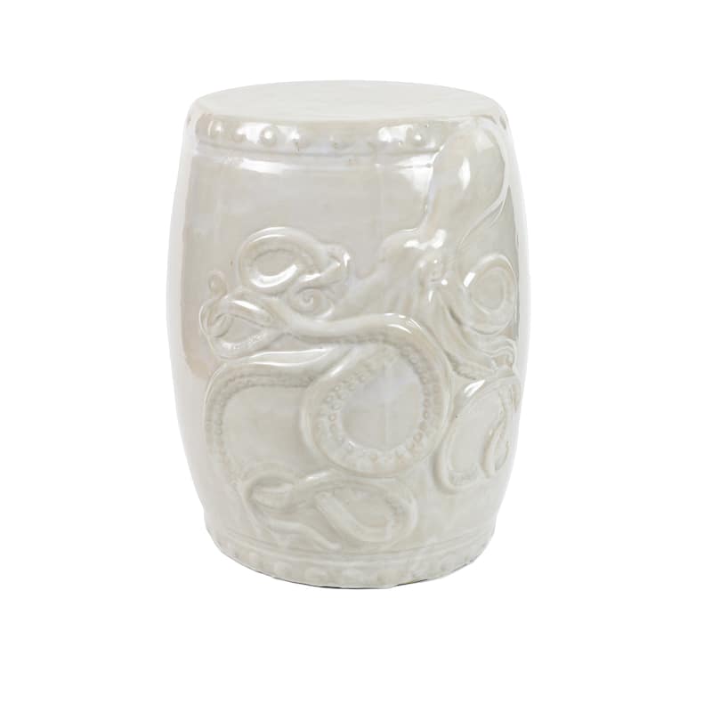 Euro Ceramica Grotto Ceramic 18" Kraken Tropical Garden Stool - White