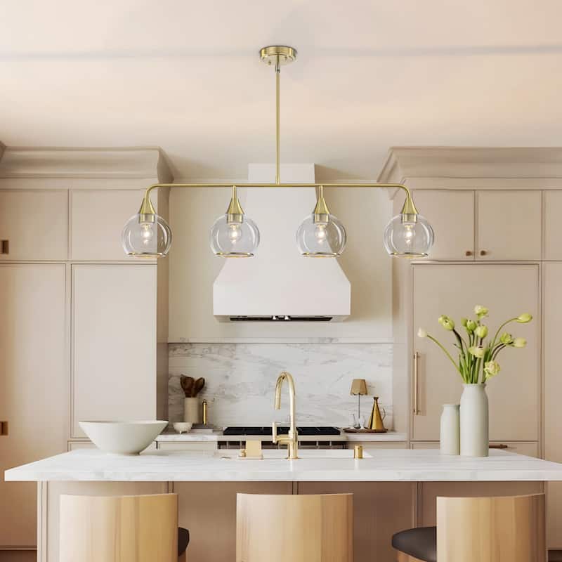 Starsky 4-Light Linear Clear Glass Globe Pendant for Kitchen Island, Modern Adjustable Chandelier