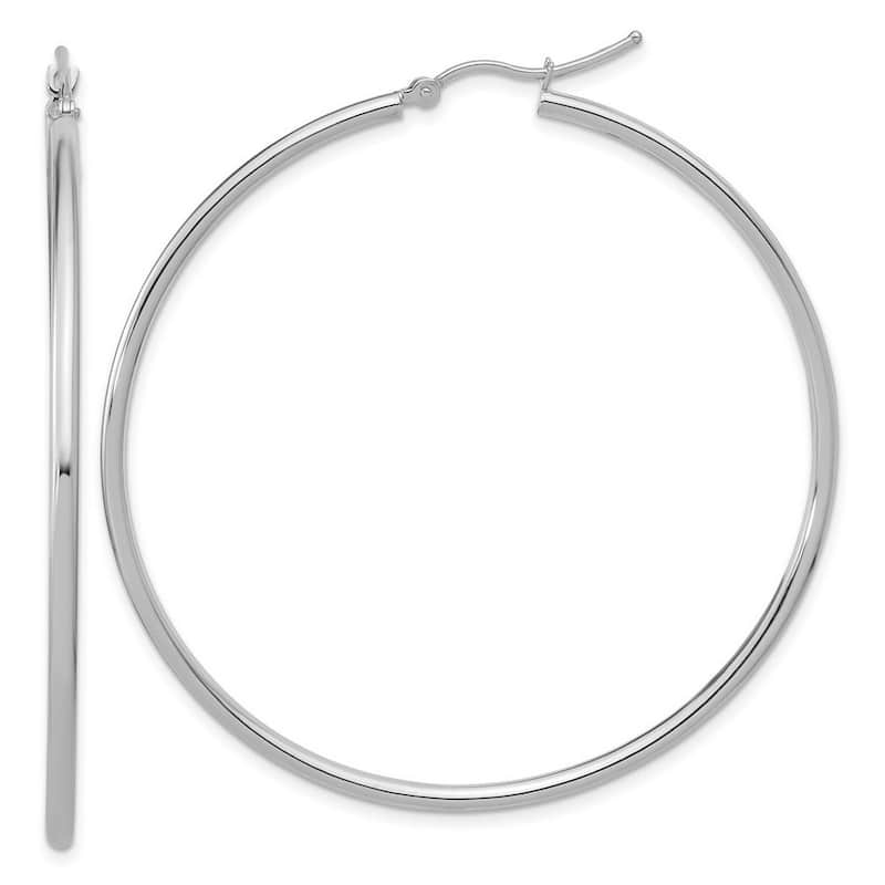 Curata 14k White Gold Polished Hoop Earrings - 55x55mm