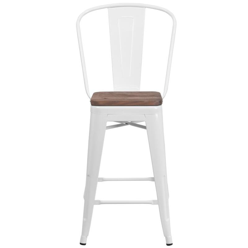 4 Pack 24" High Metal Counter Height Stool with Back and Wood Seat - 17.75"W x 20"D x 39.25"H